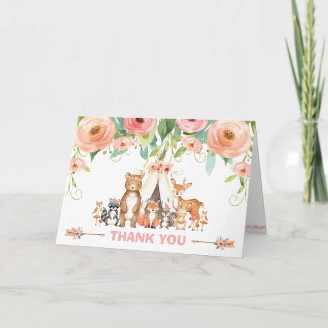 Carte De Remerciements Chic Tribal Woodland Animaux Baby shower Anniversa (Devant)