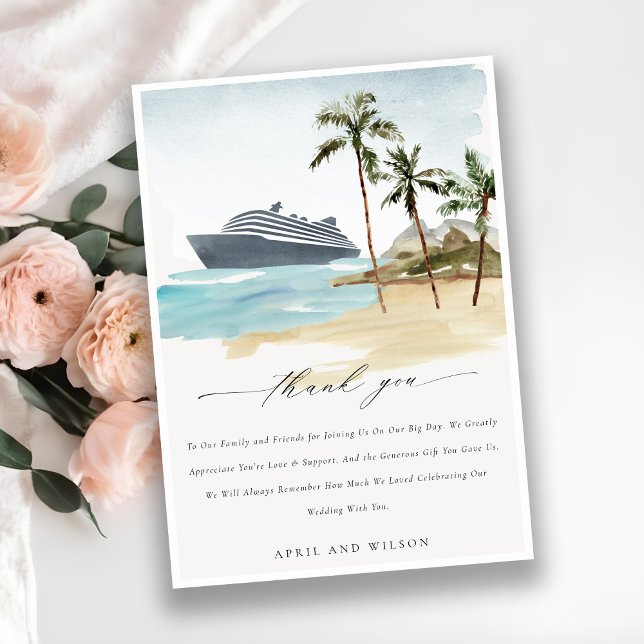 Carte De Remerciements Chic Tropical Seascape Palm Beach Mariage de crois (Créateur téléchargé)