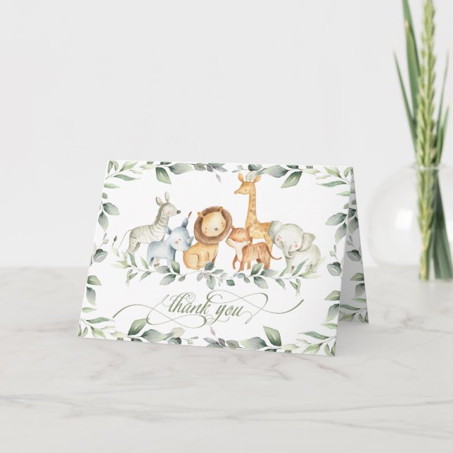 Carte De Remerciements Chic verdure Jungle Animaux Baby shower Anniversai (Devant)