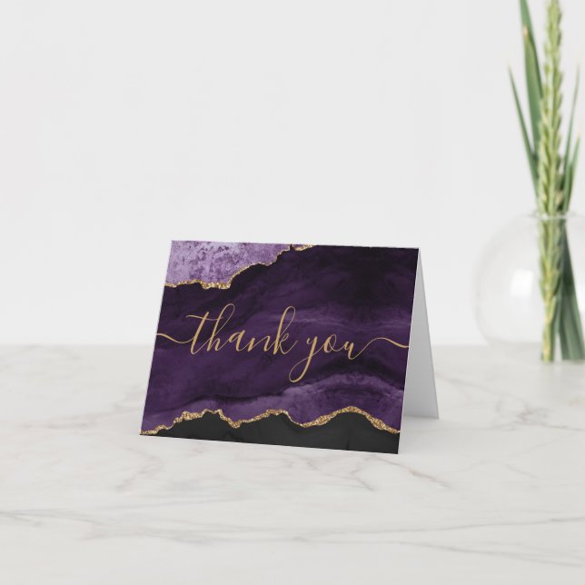 Carte De Remerciements Chic violet or Parties scintillant Agate Monogramm (Devant)