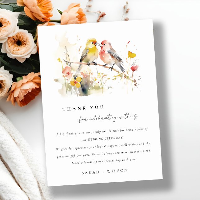Carte De Remerciements Chic Wild Botanical Aquarelle Inséparables Mariage (Créateur téléchargé)