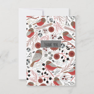 Carte De Remerciements Chickadees sucrés et mignons Rouge et gris