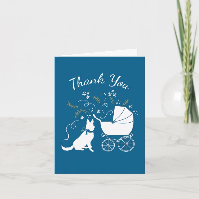 Carte De Remerciements Chien allemand Baby shower bleu garçon (Devant)