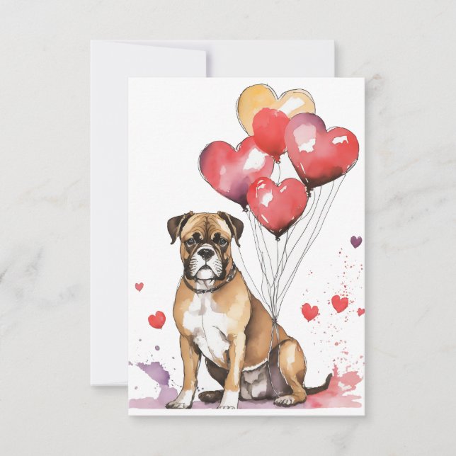 Carte De Remerciements Chien Boxer avec Ballons en Forme de Cœur (Devant)