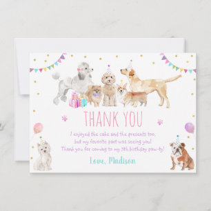 Carte De Remerciements Chien Chien rose Fille Paw-ty Anniversaire