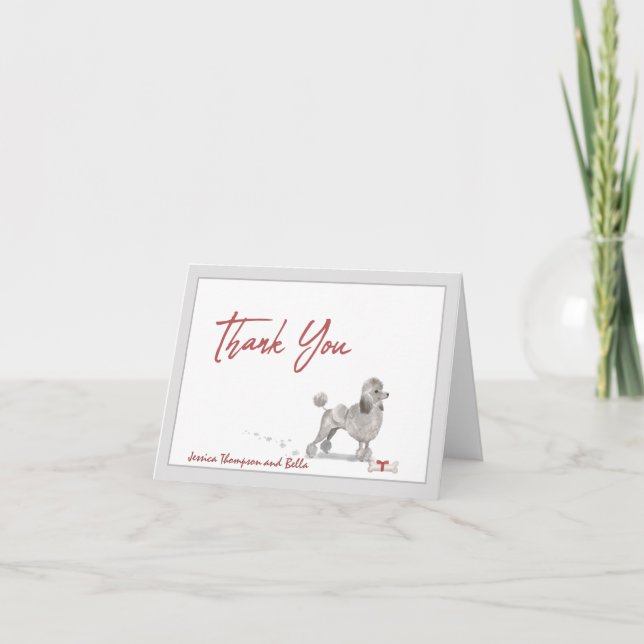 Carte De Remerciements Chien de caniche personnalisé avec os et rubans    (Devant)
