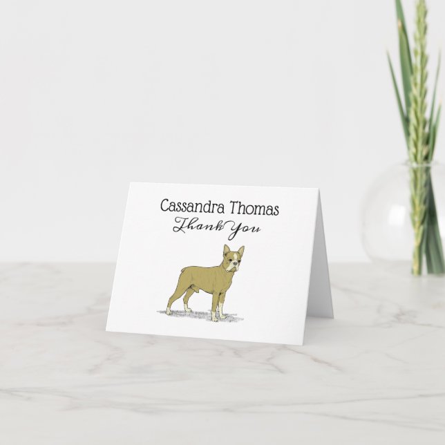 Carte De Remerciements Chien de taureau français stylisé vintage C (Devant)