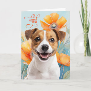 Carte De Remerciements Chien Jack Russell avec des Pavots Orange