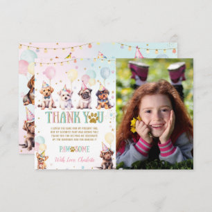 Carte De Remerciements Chiens de chiots mignons Ballons fête d'anniversai