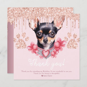 Carte De Remerciements Chihuahua Chien avec Parties scintillant fête d'an