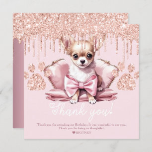 Carte De Remerciements Chihuahua Chien avec Parties scintillant fête d'an