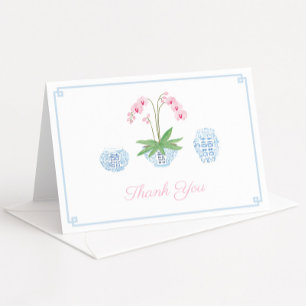 Carte De Remerciements Chinoiserie Élégant Mariage Fête Rose Orchidée