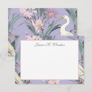 Carte De Remerciements Chinoiserie Lavender Floral Egret Personnalisé