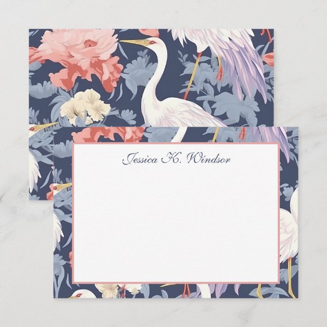 Carte De Remerciements Chinoiserie Marine Aiguille florale Personnalisée (Devant / Derrière)