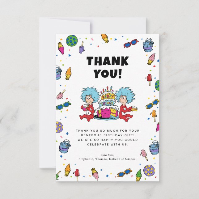 Carte De Remerciements Chose Un Chose Deux | Jumeaux Anniversaire Confett (Devant)