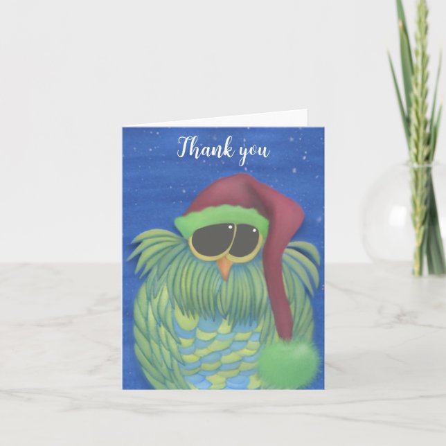 Carte De Remerciements Chouette adorable avec chapeau de Santa (Devant)