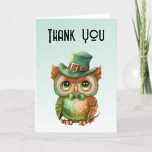 Carte De Remerciements Chouette mignonne dans un chapeau vert