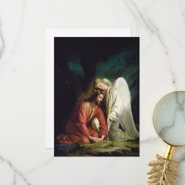 Carte De Remerciements Christ à Gethsémani par Carl Bloch (Devant/Arrière en situation)