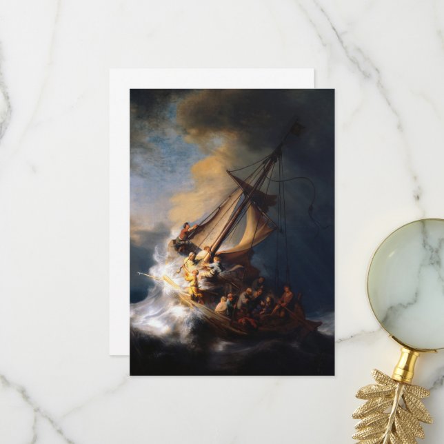 Carte De Remerciements Christ dans la tempête sur la mer de Galilée (Devant/Arrière en situation)