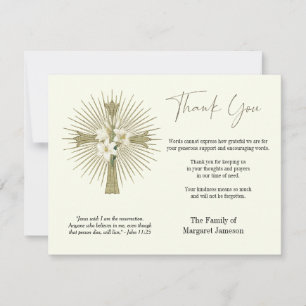 Carte De Remerciements Christian Cross Lilies Condolence funéraire Sympat