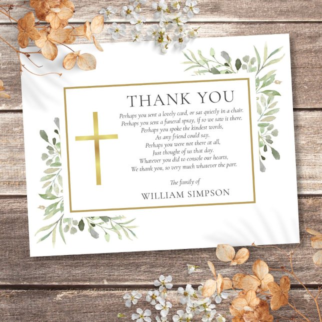 Carte De Remerciements Christian Funérailles poème vert (Christian Funeral Greenery Poem Thank You Card)