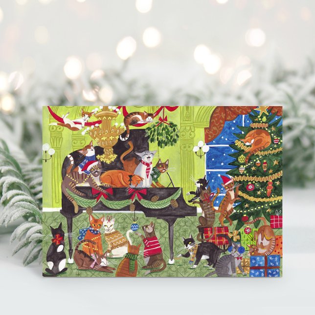 Carte De Remerciements Christmas Cats playing Piano Holiday Card (Christmas Cats playing Piano Holiday Card)