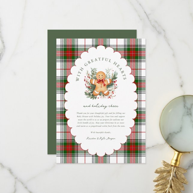 Carte De Remerciements Christmas Gingerbread Baby Shower  (Devant/Arrière en situation)