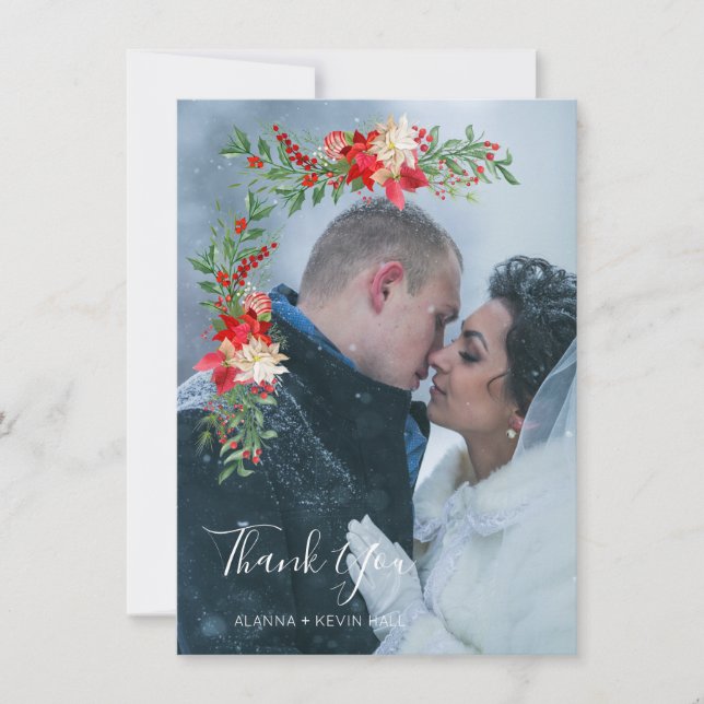 Carte De Remerciements Christmas Poinsettias Flowers & Branches Photo (Devant)