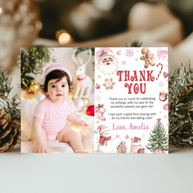 Carte De Remerciements Christmas Retro Santa Winter Birthday Photo (Créateur téléchargé)