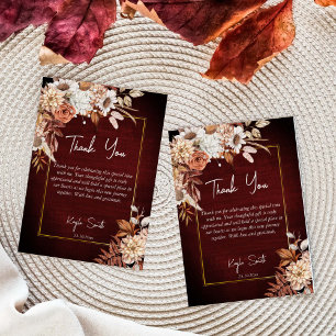 Carte De Remerciements Chute amoureuse boho séché brun rose nuptiale douc