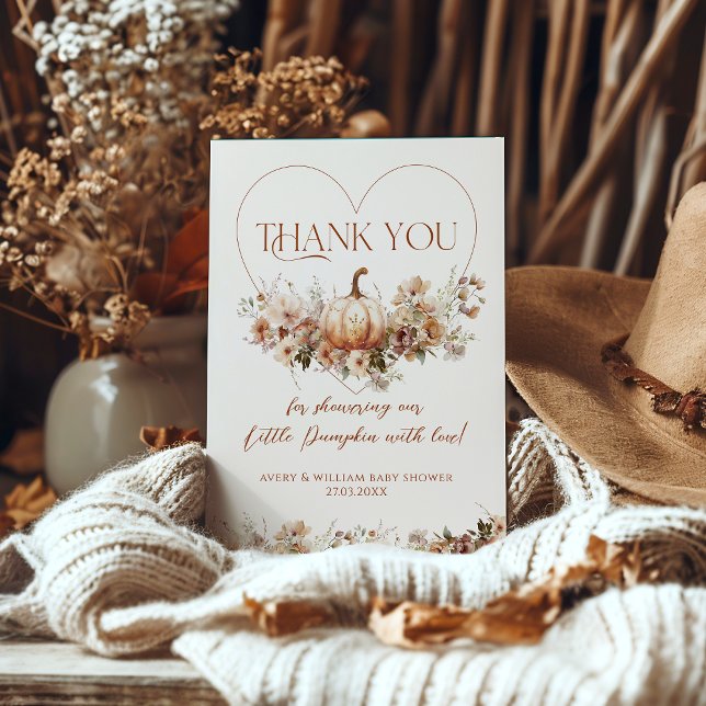 Carte De Remerciements Chute d'amour Citrouille Fleur sauvage Baby shower (Créateur téléchargé)