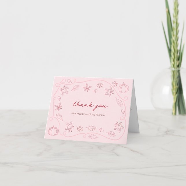 Carte De Remerciements Chute de Citrouille rose manuscrit Whimsical (Devant)