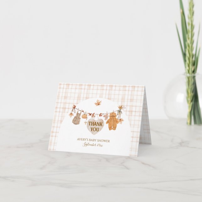Carte De Remerciements Chute en amour Floral Rustic Bow Baby shower (Devant)