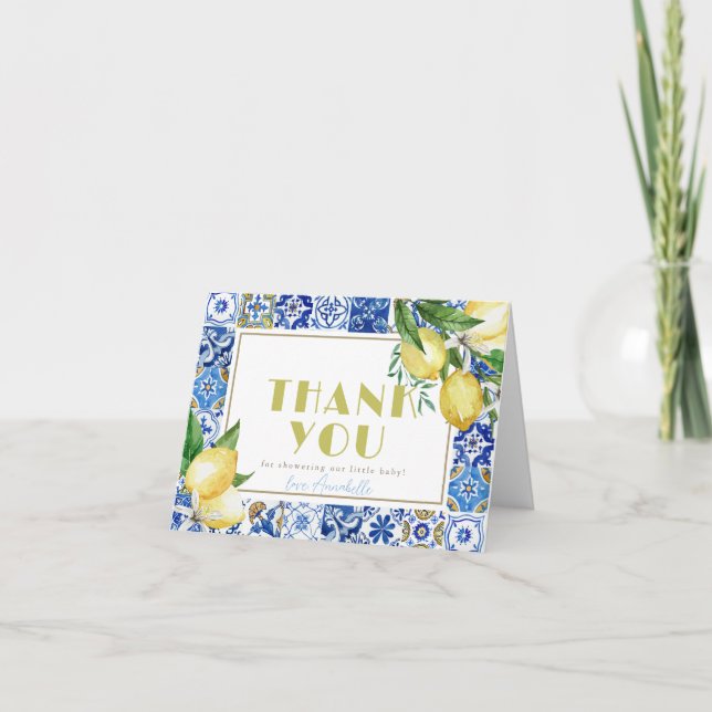 Carte De Remerciements Ciao Baby Carrelage bleu Citrus Citron Baby Douche (Devant)