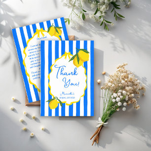 Carte De Remerciements Ciao bella bleu rayures citrons nuptiale