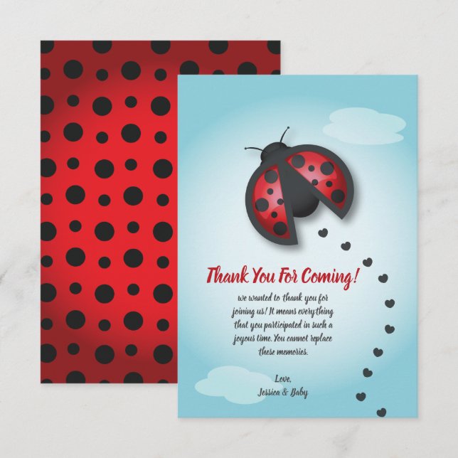Carte De Remerciements Ciel bleu et rouge Petite coccinelle est en route (Devant / Derrière)