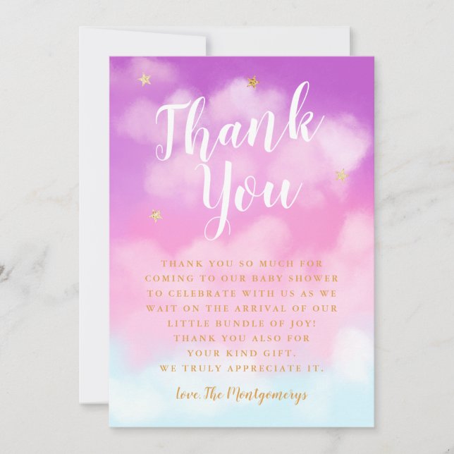 Carte De Remerciements Ciel envoyé Baby shower étoiles rose (Devant)