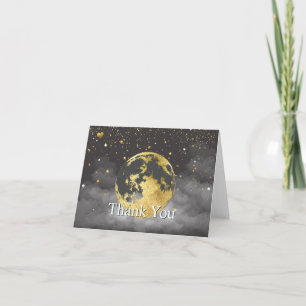 Carte De Remerciements Ciel nocturne sur la lune et étoiles Or céleste