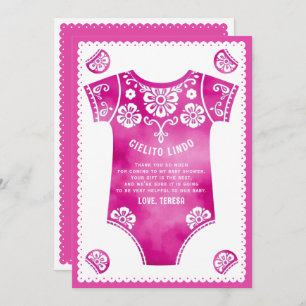 Carte De Remerciements Cielito Lindo mignon carrosserie rose fille baby s