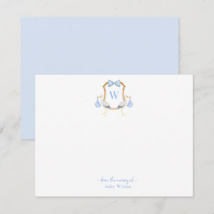 Carte De Remerciements Cimetière monogramme avec Stork Baby boy