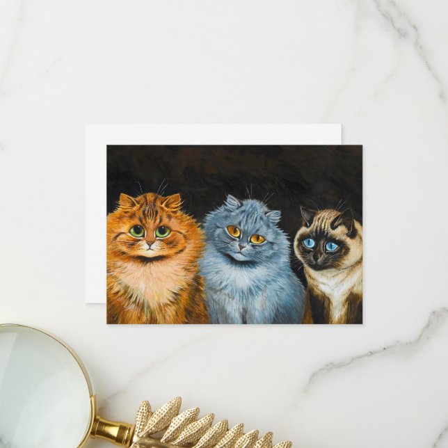 Carte De Remerciements Cinq chats de Louis Wain (Devant/Arrière en situation)