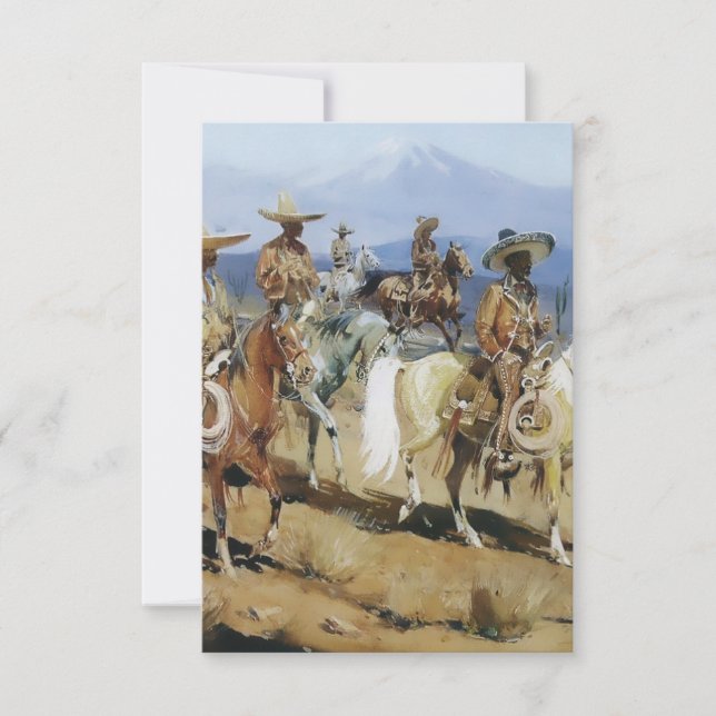 Carte De Remerciements Cinq Vaqueros à cheval par Edward Borein (Devant)