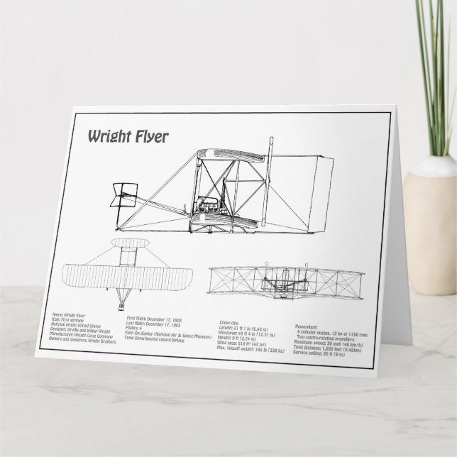 Carte De Remerciements Circulaire Wright - Plan de dessin du plan d'avion (Devant)
