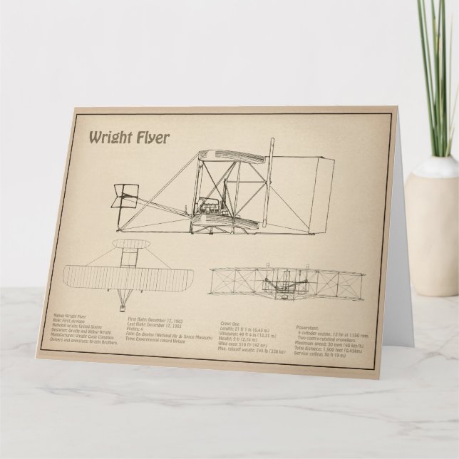 Carte De Remerciements Circulaire Wright - Plan de dessin plan de l'avion (Devant)