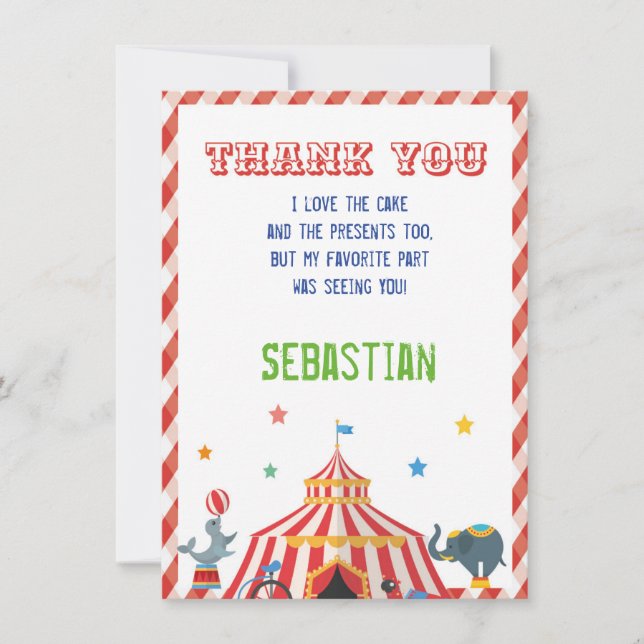 CARTE DE REMERCIEMENTS CIRCUS (Devant)