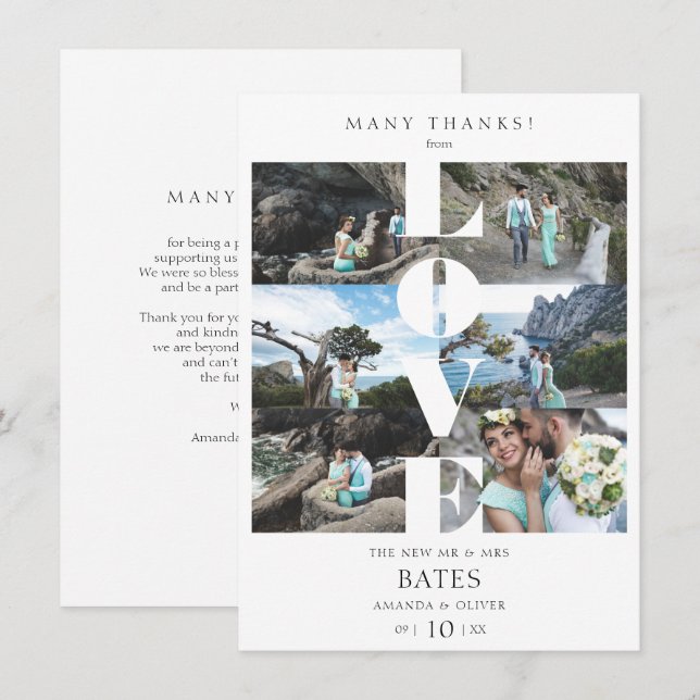 Carte De Remerciements Citation d'amour blanc tendance Collage Mariage 6  (Devant / Derrière)