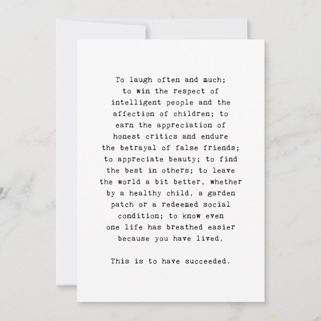 Carte De Remerciements Citation inspirante d'Emerson sur le succès (Devant)