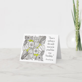Carte De Remerciements Citation sur l'amitié, BW Floral Doodle avec vert