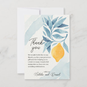 Carte De Remerciements Citron avec illustration botanique feuille bleue