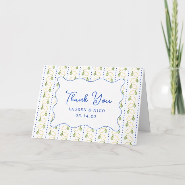 Carte De Remerciements Citron Citrus Italien Bleu & Jaune Mariage Personn (Devant)